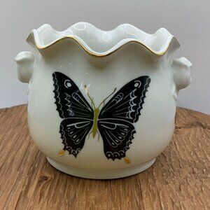 Mann Vintage Midnight Butterfly Gold Trim Candle Holder Trinket Box